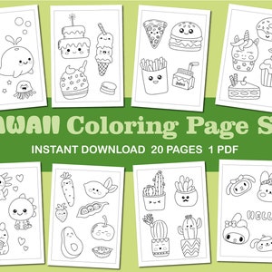 20 Kawaii Coloring Pages, Printable PDF, Coloring Book for Kids, Cute Kawaii image 1