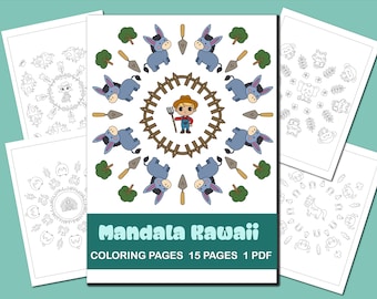 15 Mandala Kawaii Coloring Pages, Easy Mandala, Coloring for Kids, Mandala for kids, PDF