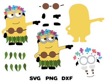 Minion hawaiano Svg en capas, Minion Decal, SVG, PNG, DXF