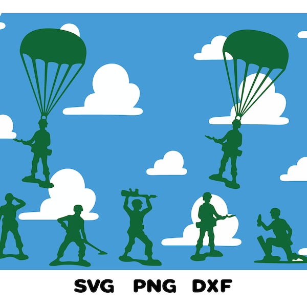 Toy Army Soldiers and Clouds Svg, Soldiers Decal, SVG, PNG, DXF