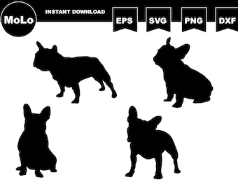 French Bulldog Dog Bundle, Black Bulldog Decal, SVG, PNG, DXF silhouette
