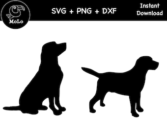 Labrador Dog 01 Svg, Calcomanía de perro Labrador Negro, SVG, PNG, DXF, Silueta de Labrador