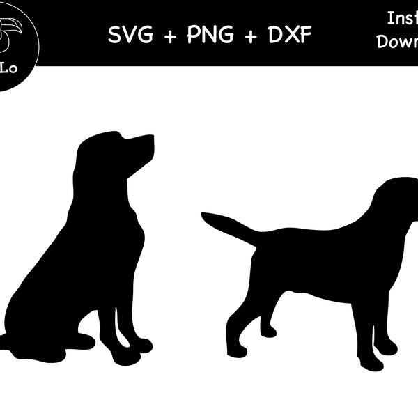 Labrador Dog 01 Svg, Calcomanía de perro Labrador Negro, SVG, PNG, DXF, Silueta de Labrador