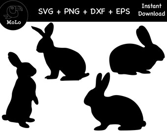 Rabbit Silhouette Svg, Black Rabbit Decal, PNG, DXF,Easter Rabbit, Bunny Clipart