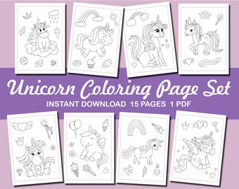 15 Unicorn Coloring Pages, Unicorn Drawings, Coloring Book for Kids