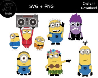 Super Pack Minions Svg Layered, Stuart, Kevin, Tom, Decal, SVG, PNG