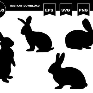 Kaninchen Silhouette SVG, schwarzes Kaninchen Aufkleber, PNG, DXF, Osterhase, Hase Clipart