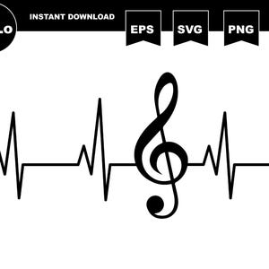 Muzieknoot Heartbeat Svg, Heartbeat Cricut, SVG, PNG, DXF-silhouet