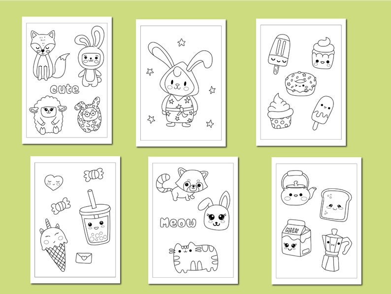 20 Kawaii Coloring Pages, Printable PDF, Coloring Book for Kids, Cute Kawaii image 2