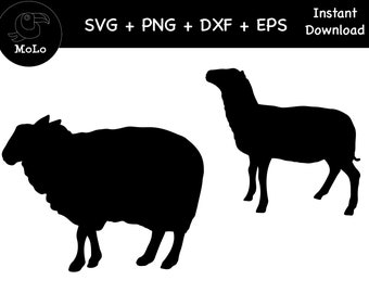Fårpaket, Svart får-dekal, SVG, PNG, DXF, Silhuett, Lamm