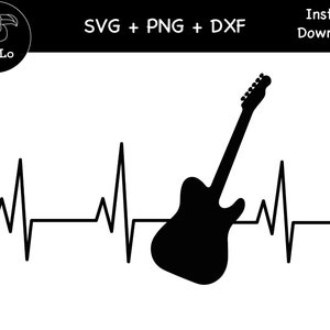 Gitaar Heartbeat Svg, Heartbeat Cricut, SVG, PNG, DXF silhouet gitaar