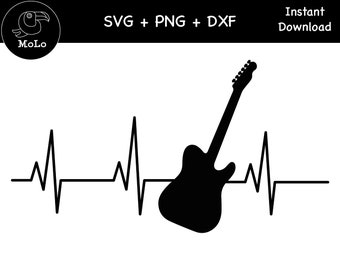 Guitar Heartbeat Svg, Heartbeat Cricut, SVG, PNG, DXF Silhouette Guitar