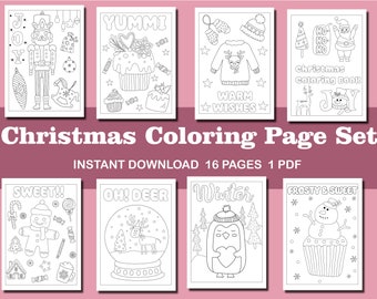 16 Christmas Coloring Pages, Coloring Book for Kids, Xmas Drawings, PDF