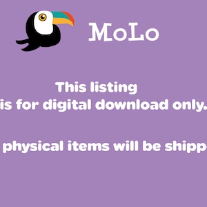 Pode incluir: Fundo roxo com texto branco que diz "MoLo Esta listagem &eacute; apenas para download digital. Nenhum item f&iacute;sico ser&aacute; enviado."