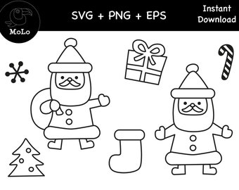 Cute Santa Bundle Svg, Decal, SVG, PNG, DXF, Christmas Stickers