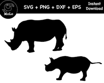 Rhino Bundle, Rhinoceros Decal, SVG, PNG, DXF, Bull Silhouette