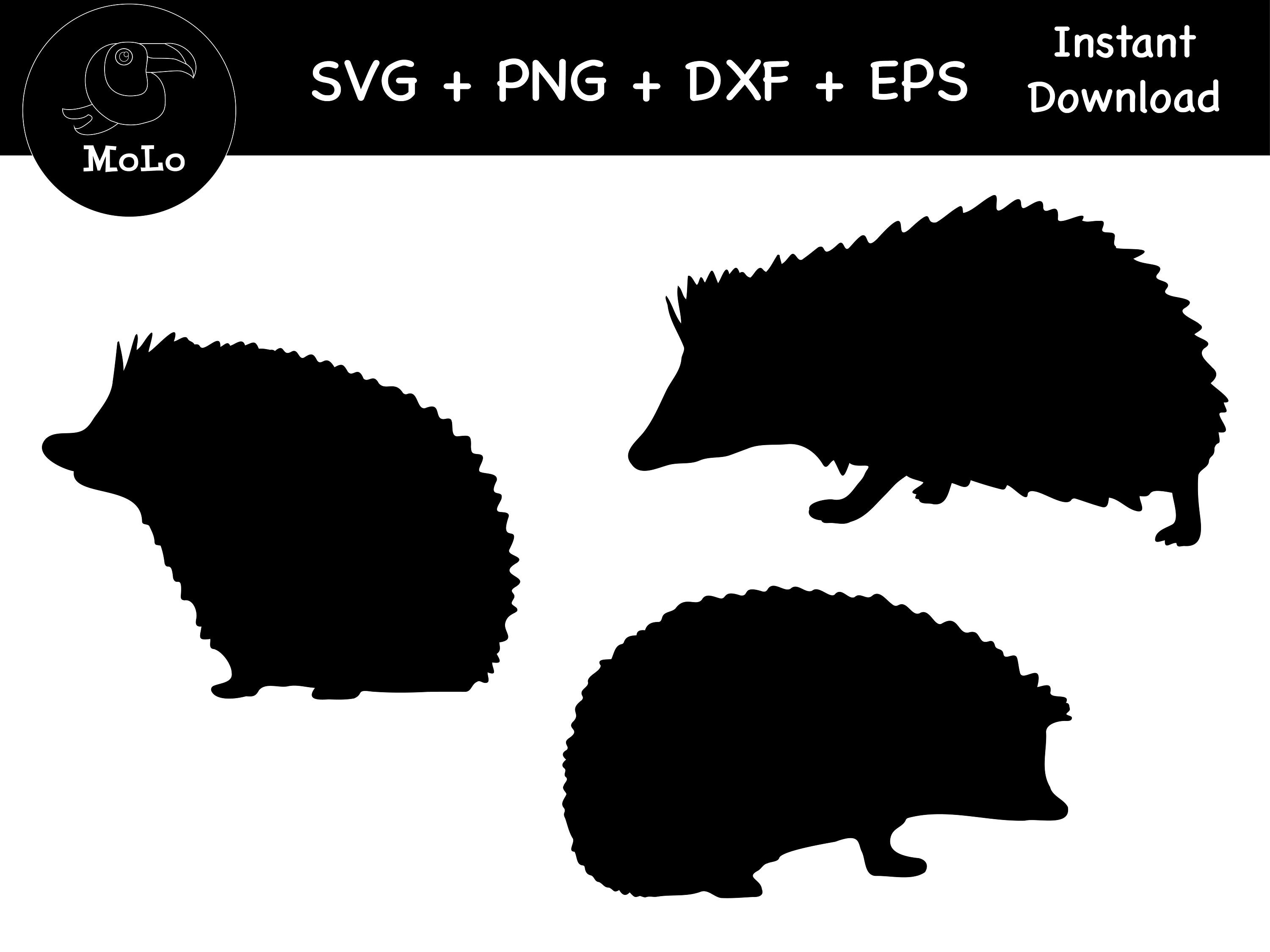 Hedgehog Bundle, Black Hedgehog Decal, SVG, PNG, DXF, Silhouette