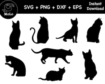 Cat Bundle, Black Cat Decal, SVG, PNG, DXF, Cat Silhouette