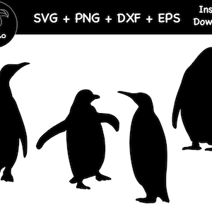 Paquete de pingüinos, calcomanía de pingüino negro, SVG, PNG, DXF, silueta