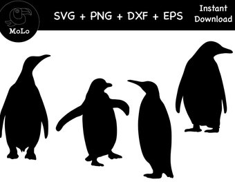 Penguin Bundle, Black Penguin Decal, SVG, PNG, DXF, Silhouette