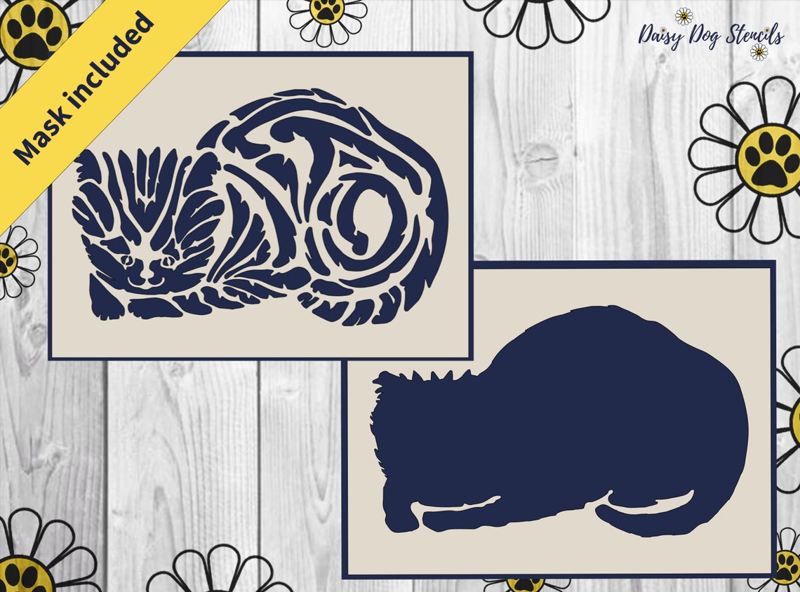 Tribal Cat Stencil Set Includes Silhouette and Mask for - Etsy