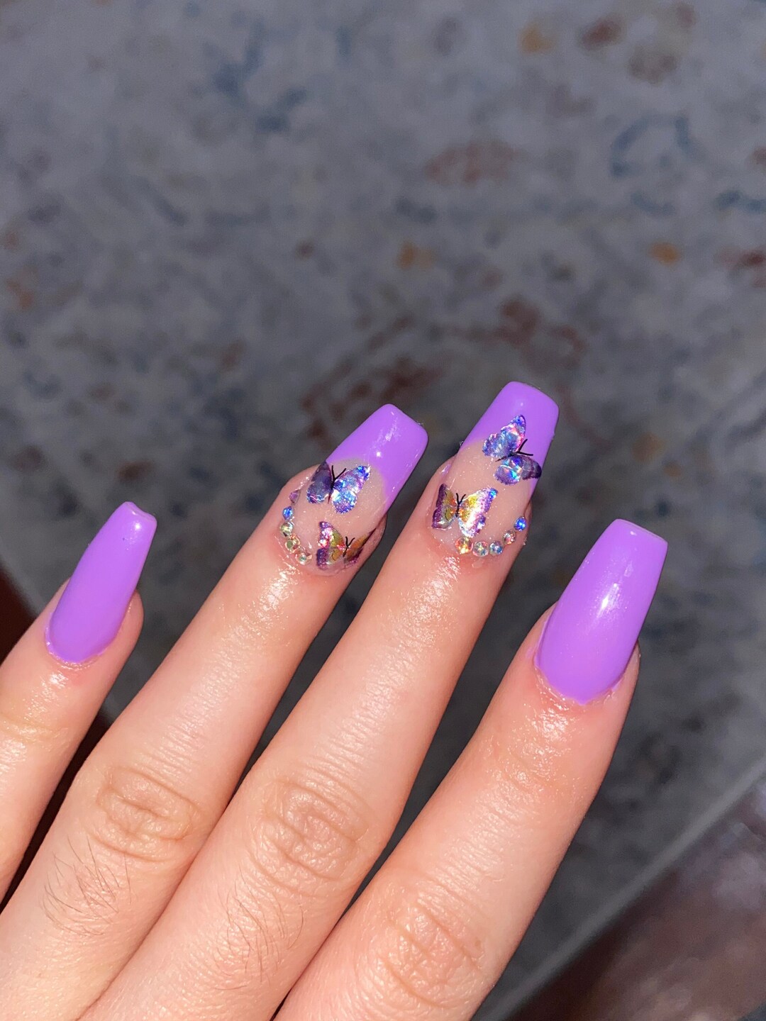 Purple French Butterfly Nails Etsy