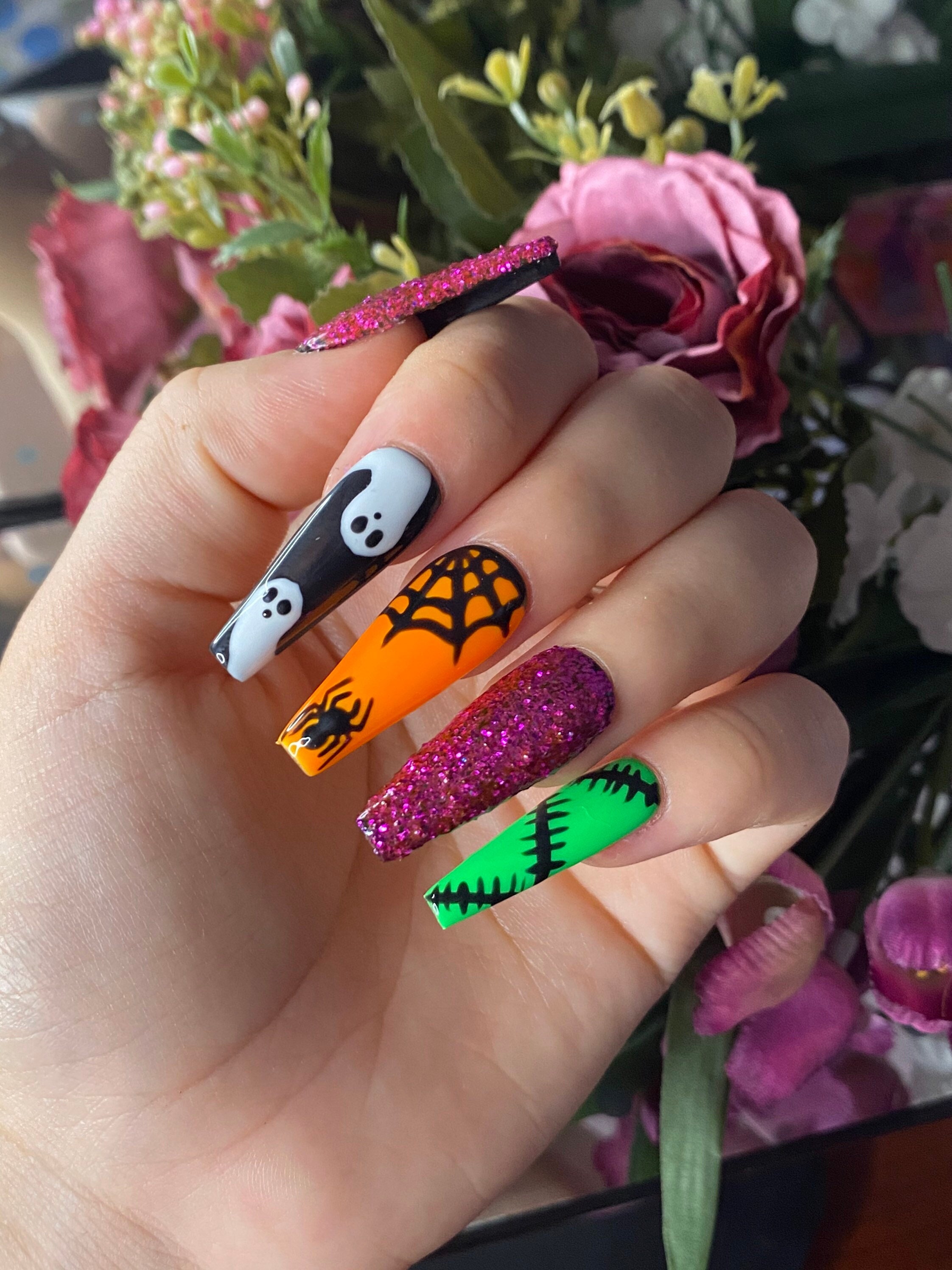 Spooky Halloween Press On Nails Handmade Gel Nail Set Etsy