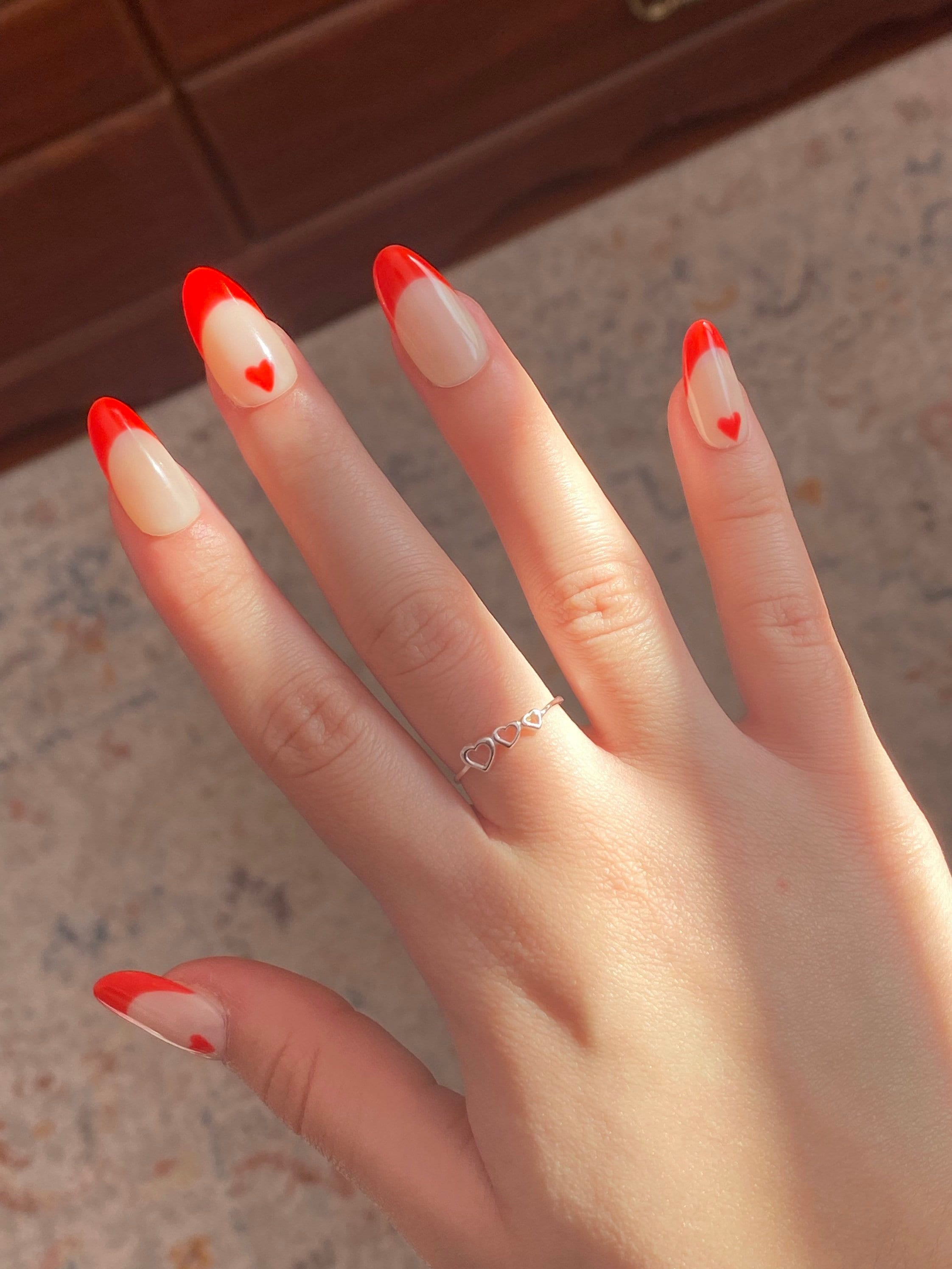Red French Tip With Hearts Etsy