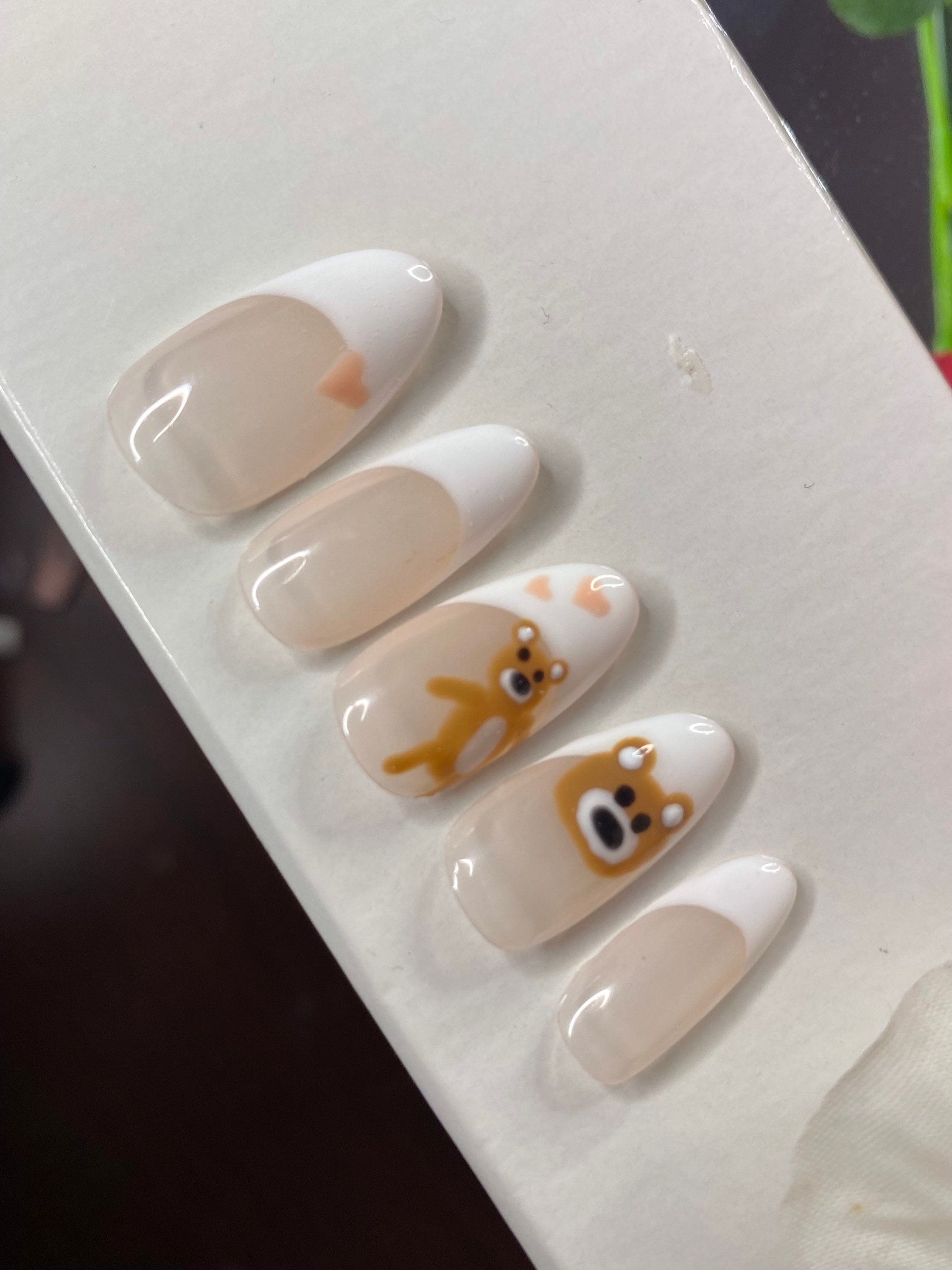 Teddy Bear Nails Gel Nails Handmade Trendy Nails Press on Etsy