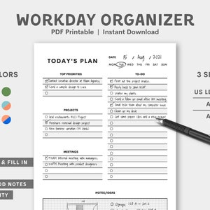 To Do List for Workday Printable, Daily Planner for Work, Work From Home Task List, Digital Planner, Productivity Planner, Instant Download