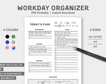 Elenco delle cose da fare durante la giornata lavorativa, pianificatore giornaliero stampabile (download digitale)