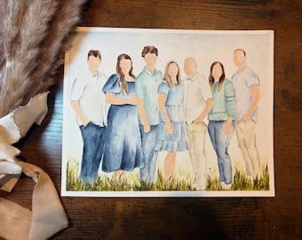 Custom Watercolor Family Portrait- Faceless Family Painting- Personalized Christmas Gift