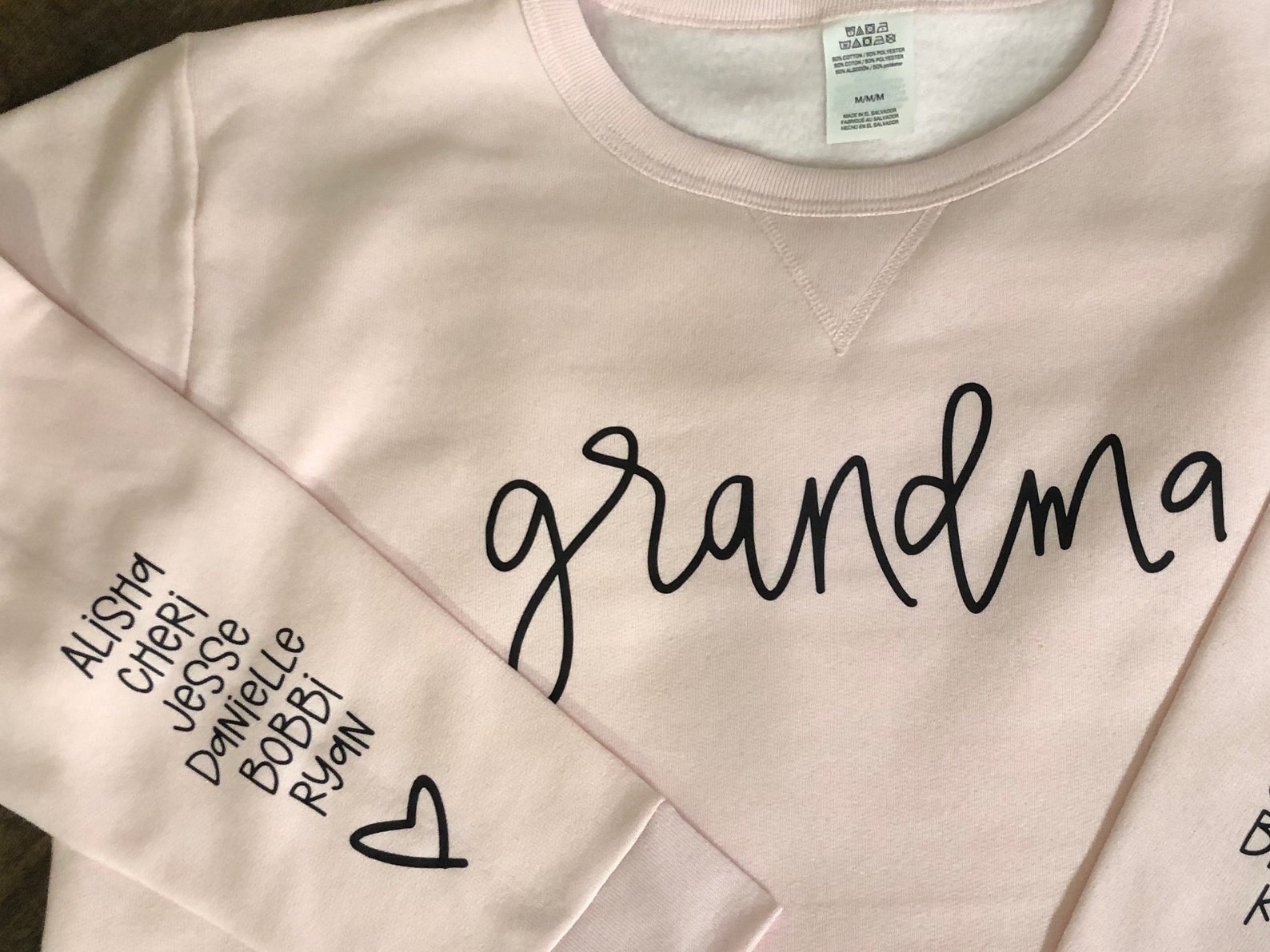 Personalized Grandma Heart on the Sleeve Sweatshirt or Hoodie/ Birthday Gifts/ Christmas Gift ...