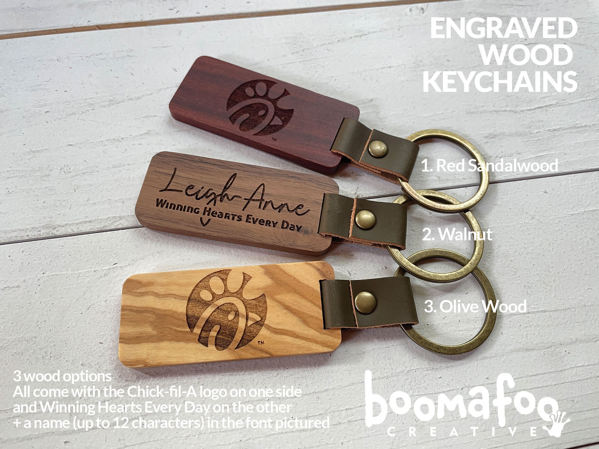 ChickfilA Wood Engraved Keychains 2Sided with Logo on one Etsy