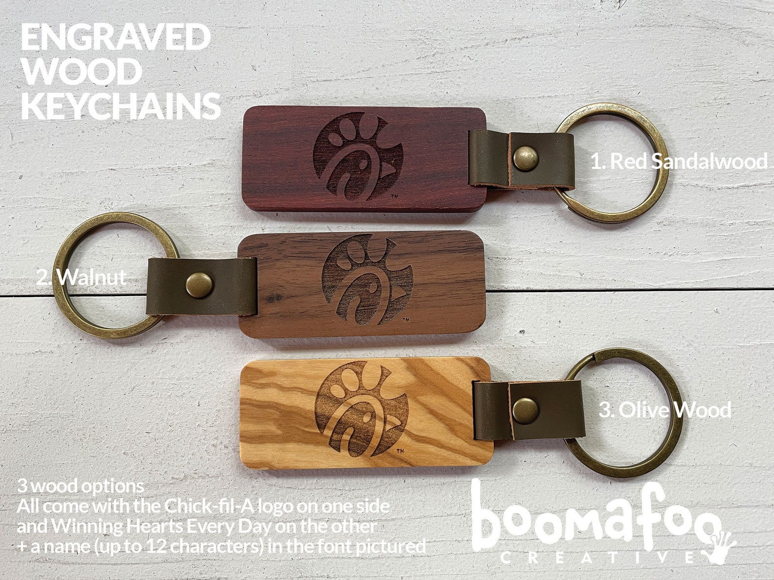 ChickfilA Wood Engraved Keychains 2Sided with Logo on one Etsy