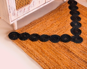 Handmade Jute Rug Braided Rug Kitchen Rug Vintage Rug Entryway Rug Home Decor Rug Natural Jute Rug Outdoor Rug Beige And Black Rug Area Rug