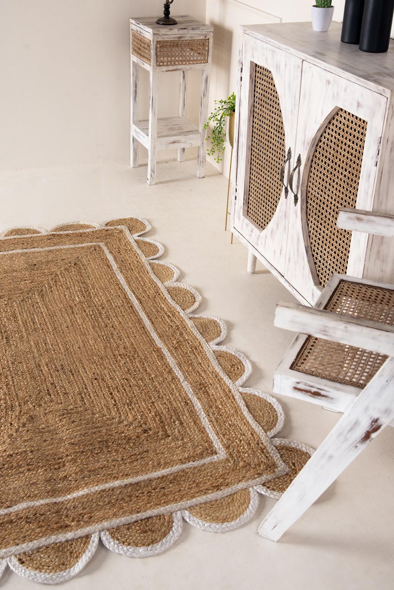Handmade Jute Rug Scalloped Rug Custom Runner Rug Large Area Rug Braided Rug Home Décor Rugs For Living Room 5x7 ft 8x10 ft 9x12 ft