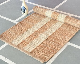 Natural Jute Runner- Hand Loomed Hemp Rug Tufted Hemp Area Rug Hallway Runner Handwoven Stair Runner Boho Home Decor Rug Custom Size Rug 5x7
