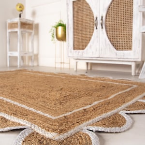 Handmade Jute Rug Scalloped Rug Custom Runner Rug Large Area Rug Braided Rug Home Décor Rugs For Living Room 5x7 ft 8x10 ft 9x12 ft