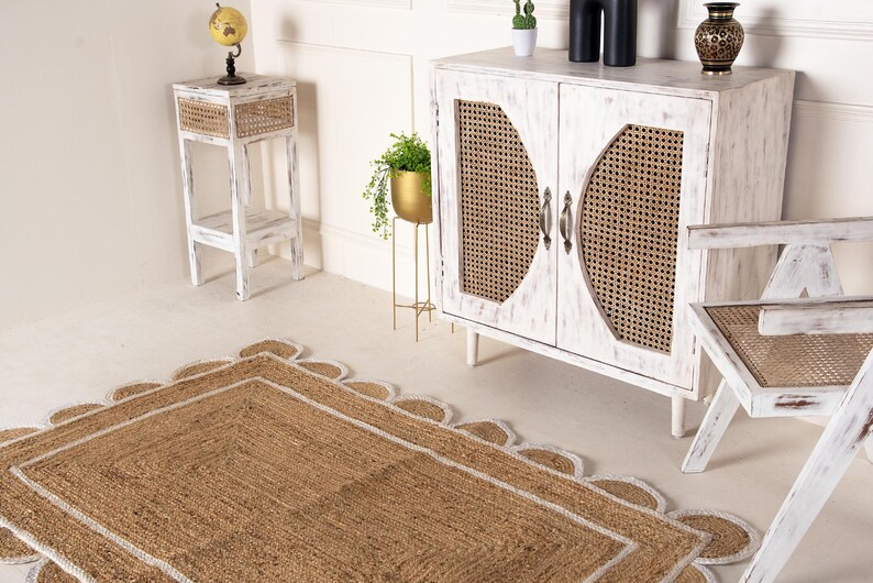 Handmade Jute Rug Scalloped Rug Custom Runner Rug Large Area Rug Braided Rug Home Décor Rugs For Living Room 5x7 ft 8x10 ft 9x12 ft
