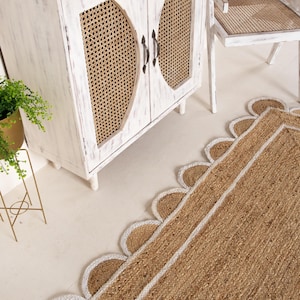 Jute Rug- Area Rug Scalloped Designed Rug Vintage Area Rug Eco Friendly Living Room Rug Custom Size Kitchen Rug Home Decor Rug Bedroom Rug