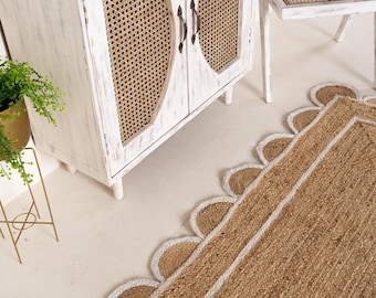 Jute tapijt - vloerkleed met schulprandontwerp, vintage vloerkleed, milieuvriendelijk vloerkleed voor de woonkamer, op maat gemaakt vloerkleed voor de keuken, vloerkleed voor de woondecoratie, slaapkamertapijt