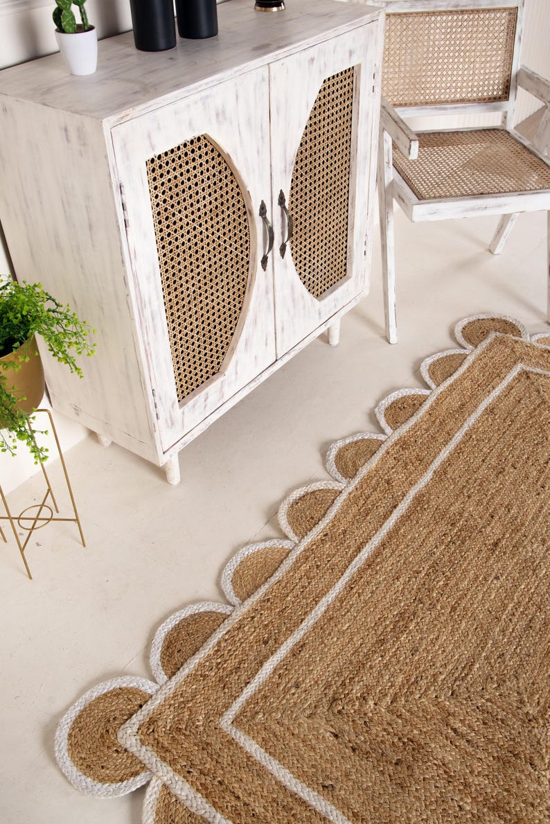 Handmade Jute Rug Scalloped Rug Custom Runner Rug Large Area Rug Braided Rug Home Décor Rugs For Living Room 5x7 ft 8x10 ft 9x12 ft