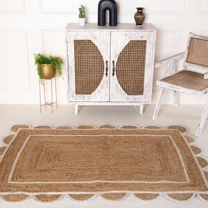 Handmade Jute Rug Scalloped Rug Custom Runner Rug Large Area Rug Braided Rug Home Décor Rugs For Living Room 5x7 ft 8x10 ft 9x12 ft