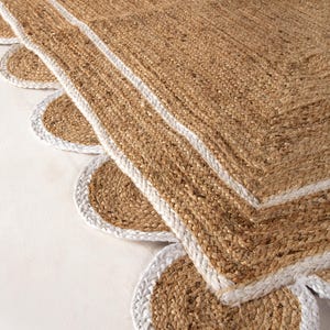 Handmade Jute Rug Scalloped Rug Custom Runner Rug Large Area Rug Braided Rug Home Décor Rugs For Living Room 5x7 ft 8x10 ft 9x12 ft