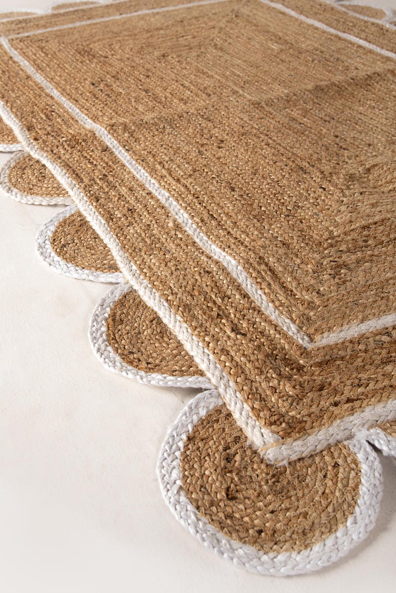 Handmade Jute Rug Scalloped Rug Custom Runner Rug Large Area Rug Braided Rug Home Décor Rugs For Living Room 5x7 ft 8x10 ft 9x12 ft