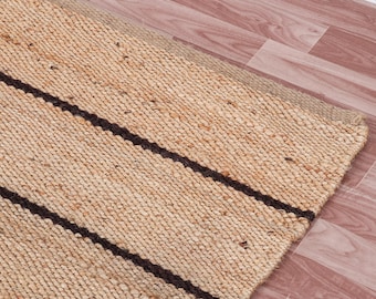 Hemp Jute Runner Beige and Black Striped Hemp Jute Runner Handmade Hemp Runner Indian Handloomed Hemp Jute Runner Rug Home Living Hemp Rug