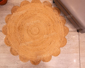 Ronde jute vloerkleed - handgemaakt vloerkleed, gevlochten jute vloerkleed, gegolfd vloerkleed, buitenvloerkleed, keukenvloerkleed, vintage vloerkleed, woonkamervloerkleed, nachtkastje vloerkleed, hal vloerkleed