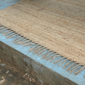 Handwoven Natural Jute Rug, Handmade Hemp Rug Custom Size Rug Vintage Area Rug Organic Fiber Rug Kitchen Rug Bohemian Rug Hallway Boho Rug