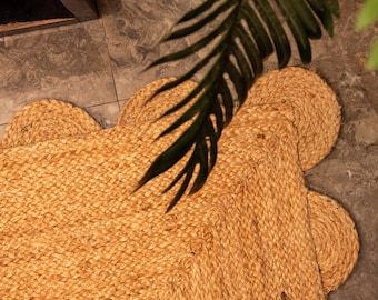Natuurlijk jute tapijt - Gegolfd jute tapijt Vintage vloerkleed Hal groot tapijt Handgemaakt gevlochten jute tapijt Indiaas jute tapijt Op maat gemaakt tapijt 5x7 5x8